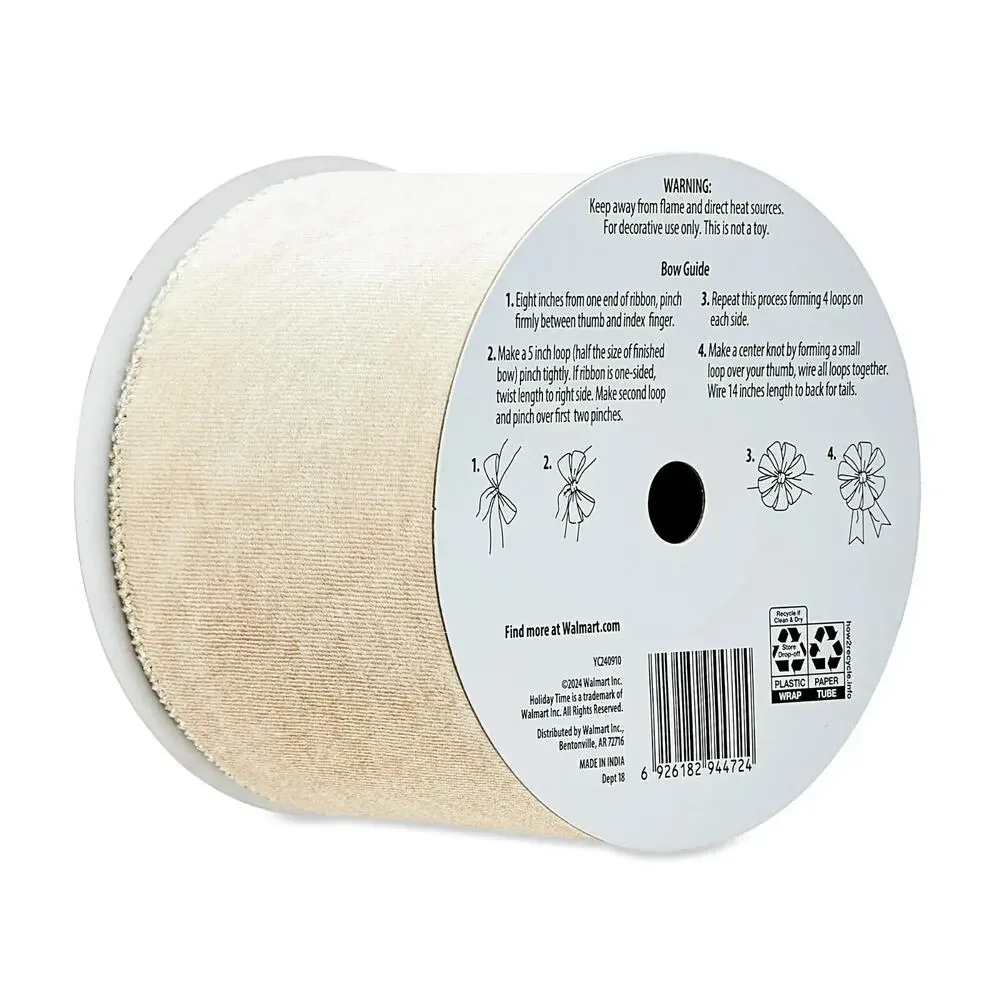 Holiday Time Gray Velvet Wired-Edge Christma Ribbon, 3.5